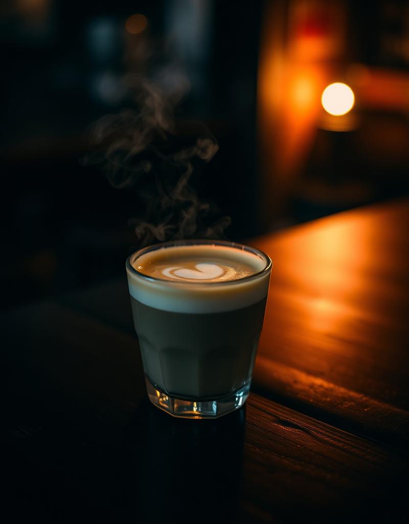 Latte humeante en la barra de Abbas